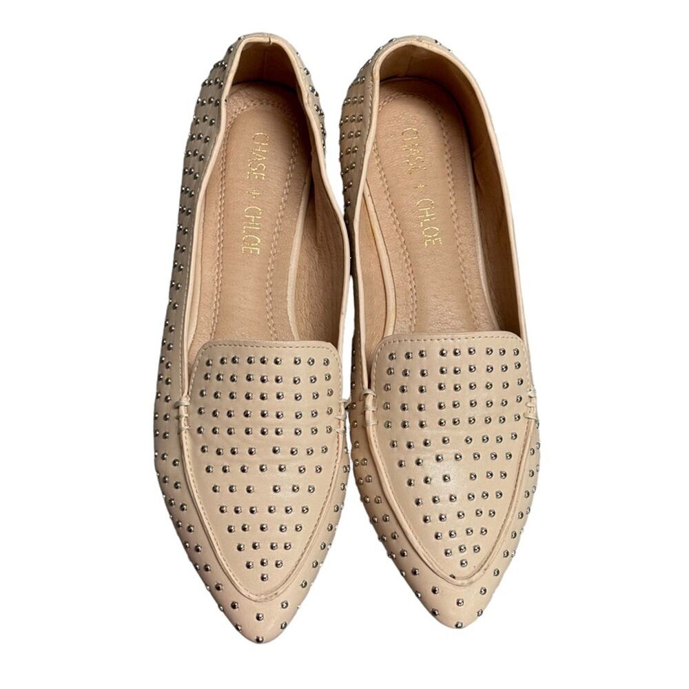 Chase + Chloe Beige Studded Pointed Toe Faux Leather Slip On Flats Size 6 - Picture 7 of 10